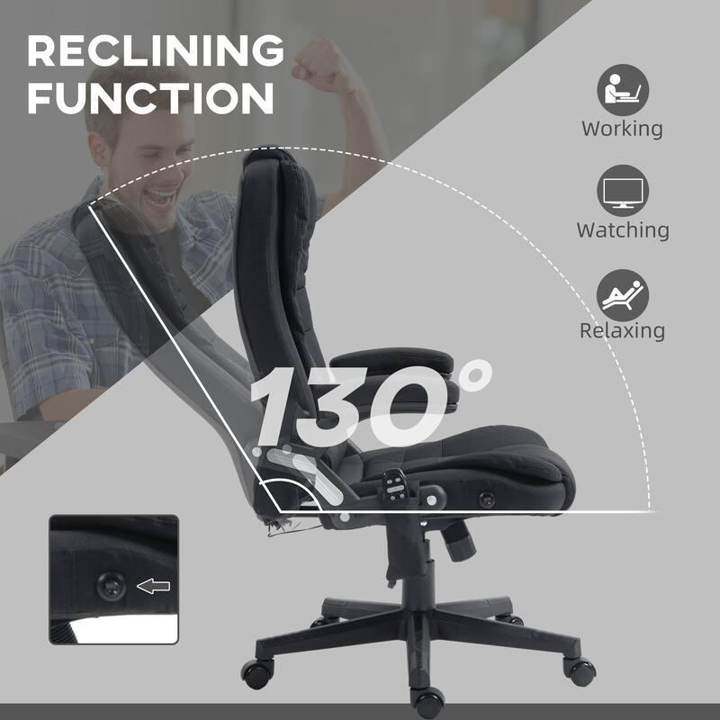 6 Point Vibrating Massage Office Executive Recliner Chair: with Heat, Reclining Backrest, Padded Armrests and Remote