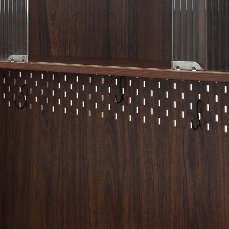 71"Tall Kitchen Pantry Storage Cabinet, Large Capacity Display Cabinet with Reeded Glass Doors and Microwave Stand