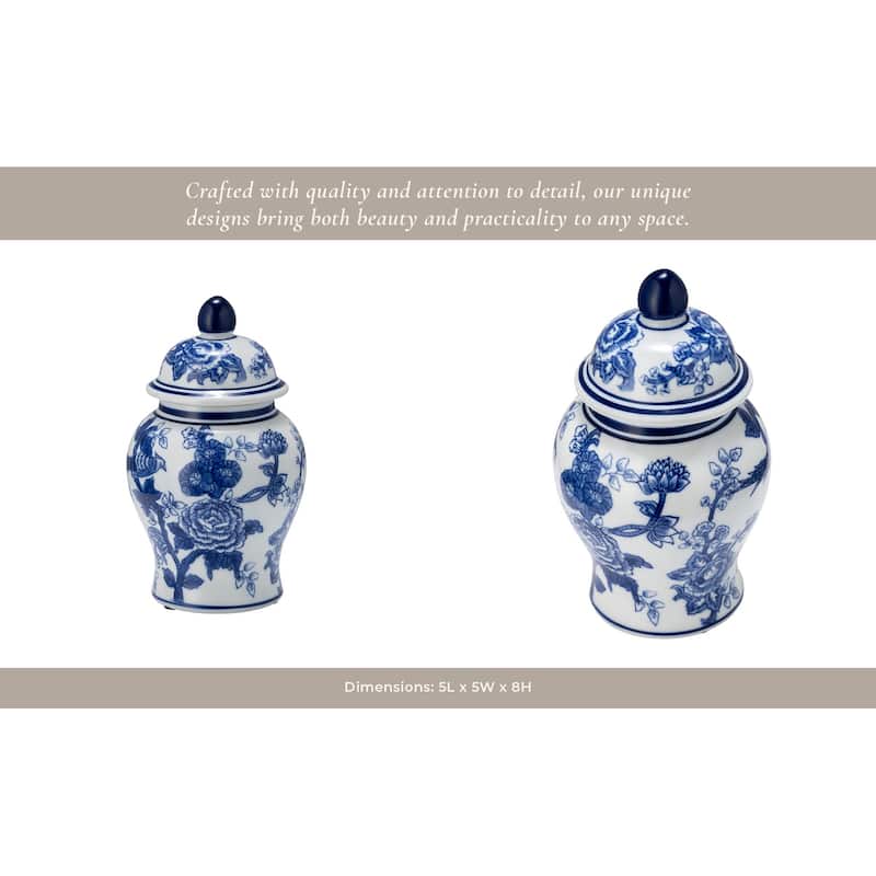 Sagebrook Home Ceramic Chinoiserie Ginger Jar with Lid