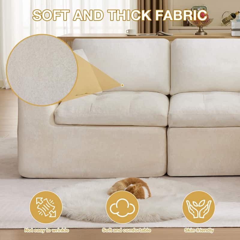 110" L-Shaped Chenille Sectional Sofa with Ottoman, No Assembly Required