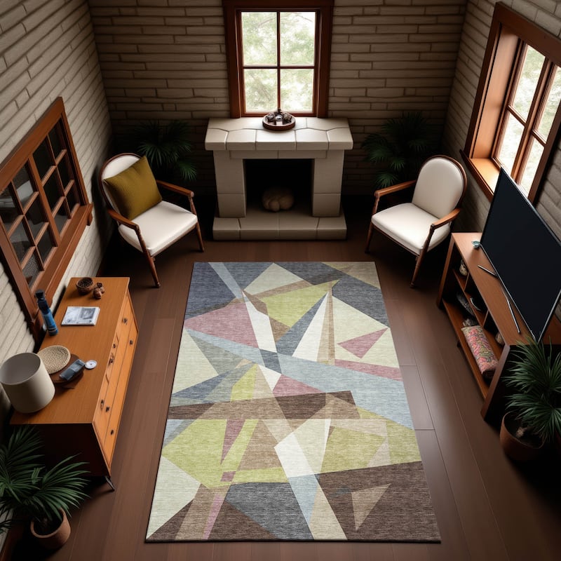 Premium Washable Super Soft Abstract Mosaic Mayfield Rug - Khaki - 9' x 12'