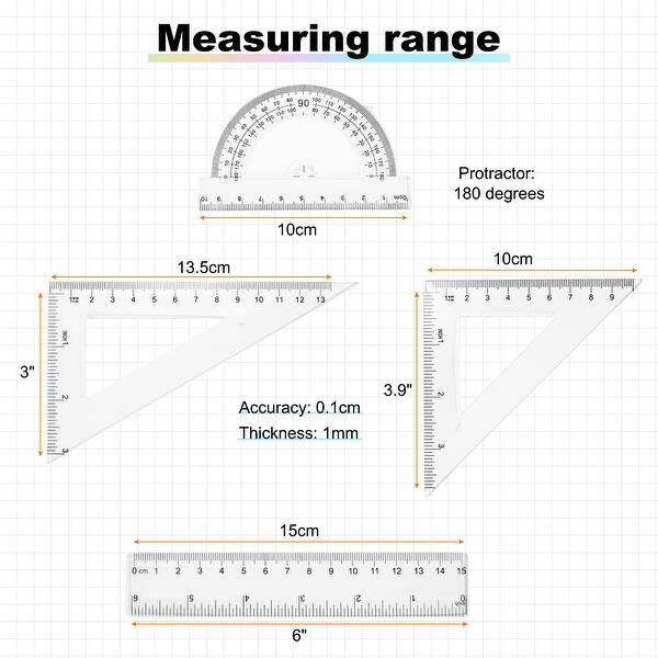 Triangular Ruler Set Plastic Ruler Protractor Triangle Ruler - White ...