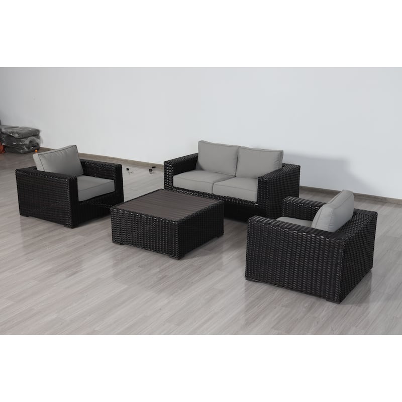 Teva Furniture Santa Monica Espresso Brown Frame Love Seat Set with Cushions.