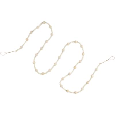 6' Cream Wooden Beads Christmas Garland Unlit