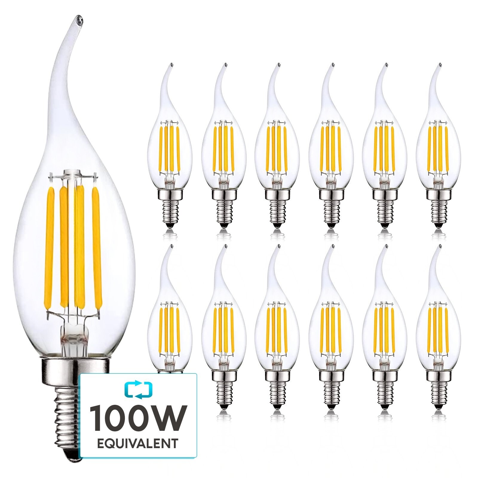 Luxrite Vintage Candle LED Bulb 100W Equivalent 800 Lumens 3500K Natural White 7W Dimmable Flame Tip E12 12 Pack Bed Bath Beyond 35999792