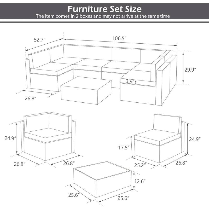 AECOJOY 7 Piece Outdoor Patio Furniture Set, PE Rattan Outdoor Wicker Sectional Furniture Chair Set with Cushions and Tea Table