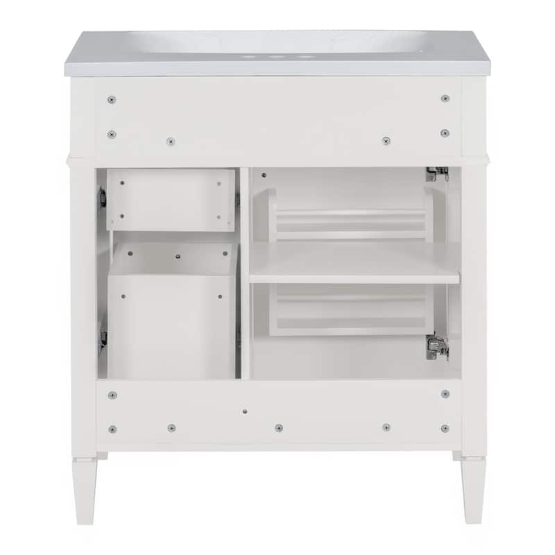 Plywood Freestanding Bathroom Vanity Set in Maple with Integrated Ceramic Sink with Mirror Cabinet - 30“ x 18"