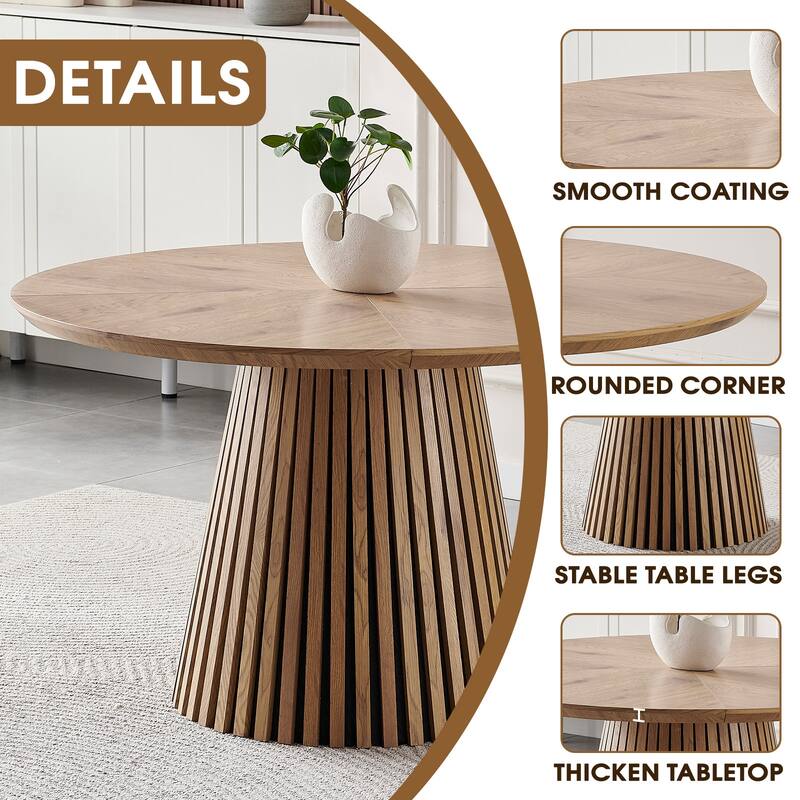 Wooden dining table, modern round kitchen dining table, fashionable design, suitable for family gatherings - Natural Wood