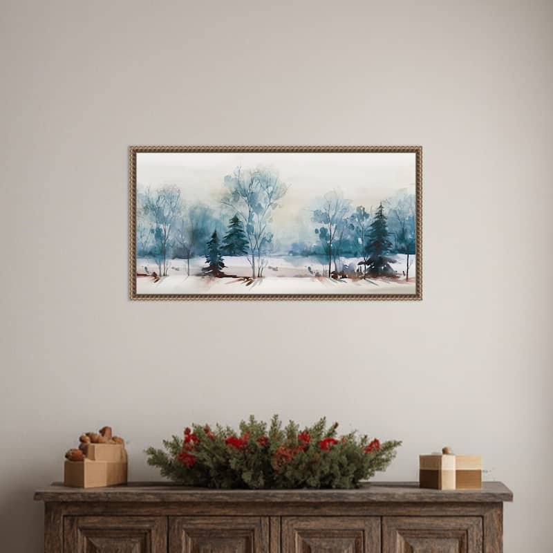 Dusty Blue I by Isabelle Z (27 x 14 in.), Framed Canvas Wall Art Print - Sylvie Beaded Dark Gold