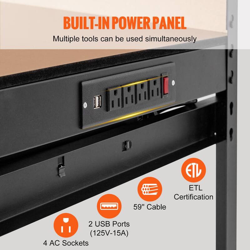 Workbench For Garage Oak Plank & Carbon Steel Heavy Duty Workbench