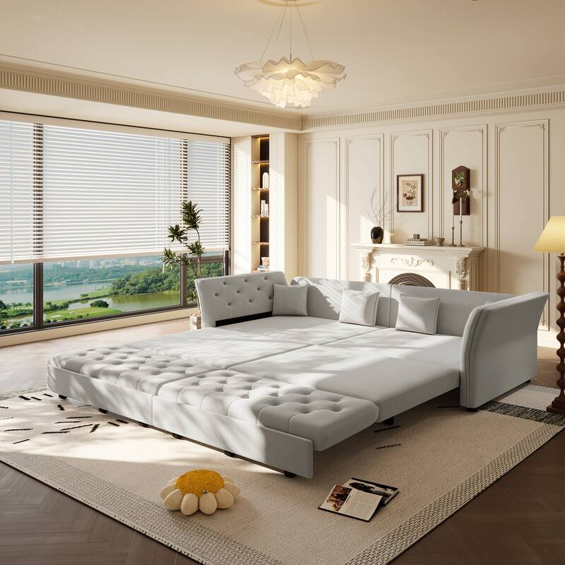 100" Oversize Pull-Out Sofa Bed, Convertible Sleeper Sofa, Velvet Loveseat Sofa, Tufted Sofa, Modern Sofa Couch with Flared Arms