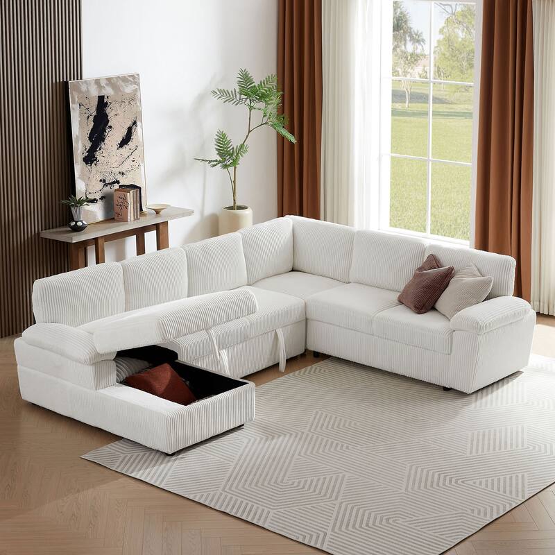 118.09'' Versatile Modular 6 Seater Sectional Sofa with Chaise, Pull-Out Bed, and Storage, Upholstered Deep Seat Couch