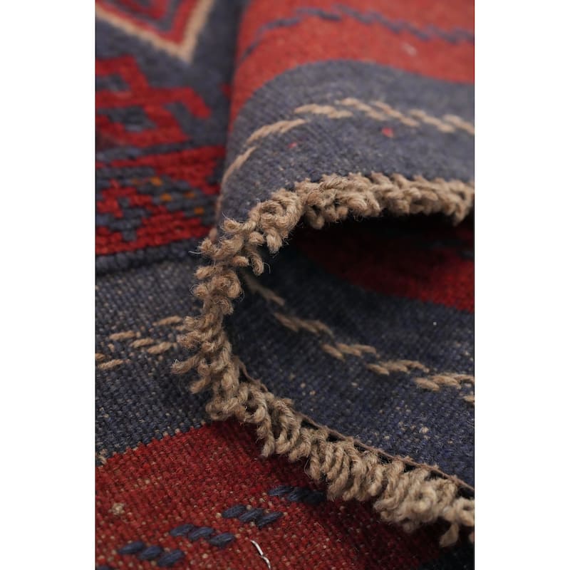 Hand Knotted Oriental 100% Wool Carpet Traditional Tribal Red Balouch Runner Rug - 8' 4'' X 2' 1''