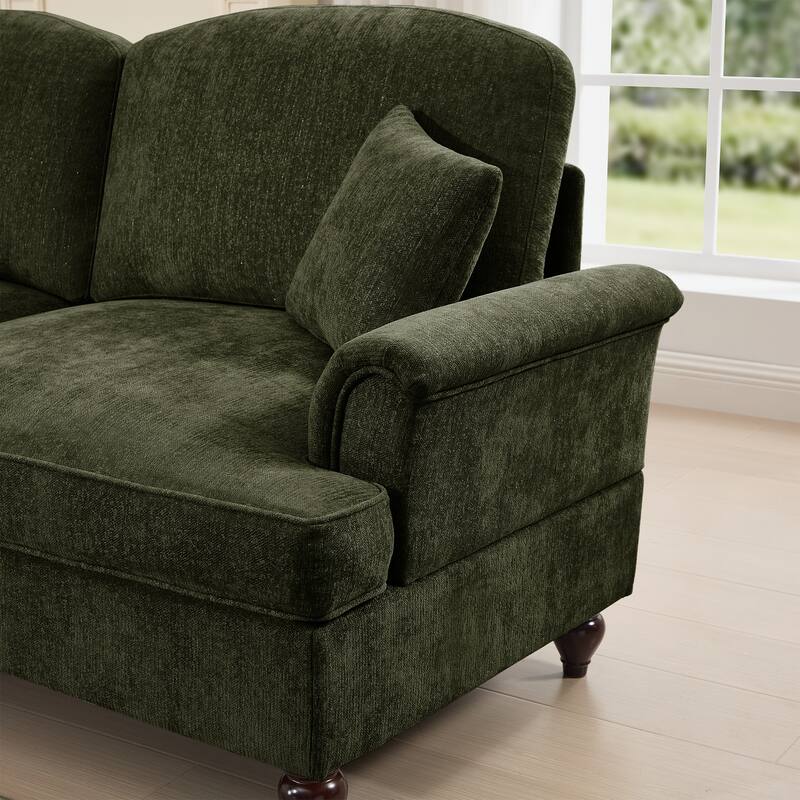 GDFStudio - Elegant Mid-Century Chenille 2-Seater 76.4" L-Shaped Modular Loveseat Sofa with Ottoman