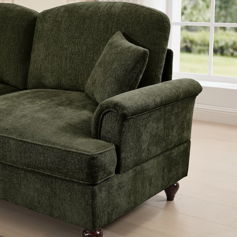 Mid-Century 2-Seat Sofa Couch with Flared Arms & Removable Ruffled Skirts, Retro Chenille Upholstered Loveseat for Living Room