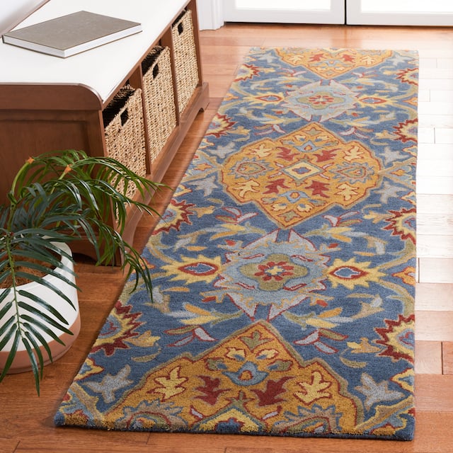 SAFAVIEH Heritage Oriental Hand-tufted Wool Area Rug - 2'3" x 8' Runner - Navy/Gold