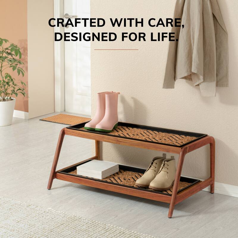 Jani Double-Tier Natural Stand 3-Pair Rubber Boot Trays