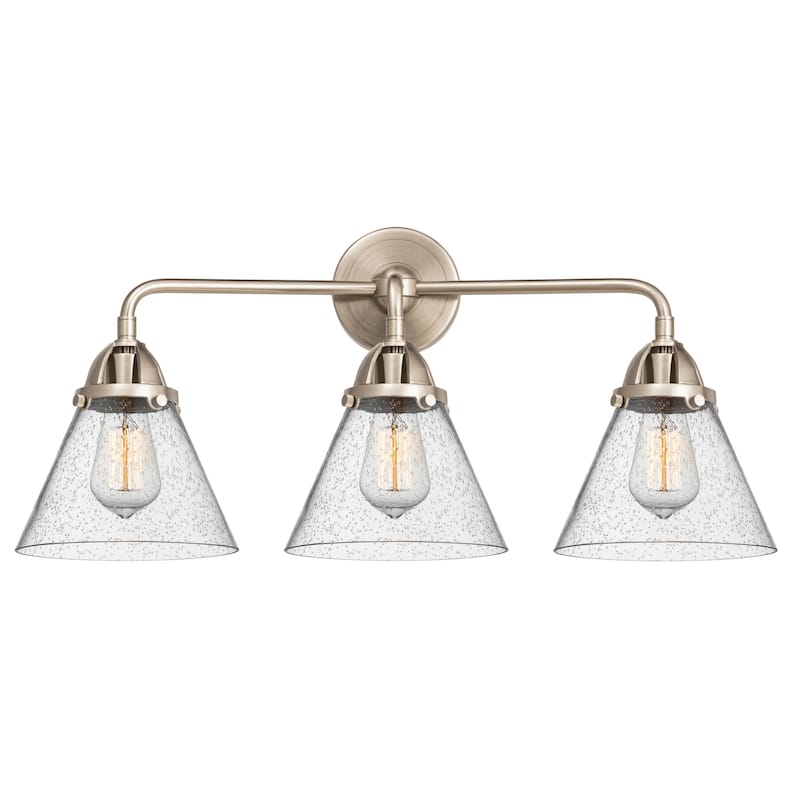 Innovations Lighting 288-3W-10-26 Cone Vanity Cone 3 Light 26" Wide - Brushed Satin Nickel / Seedy