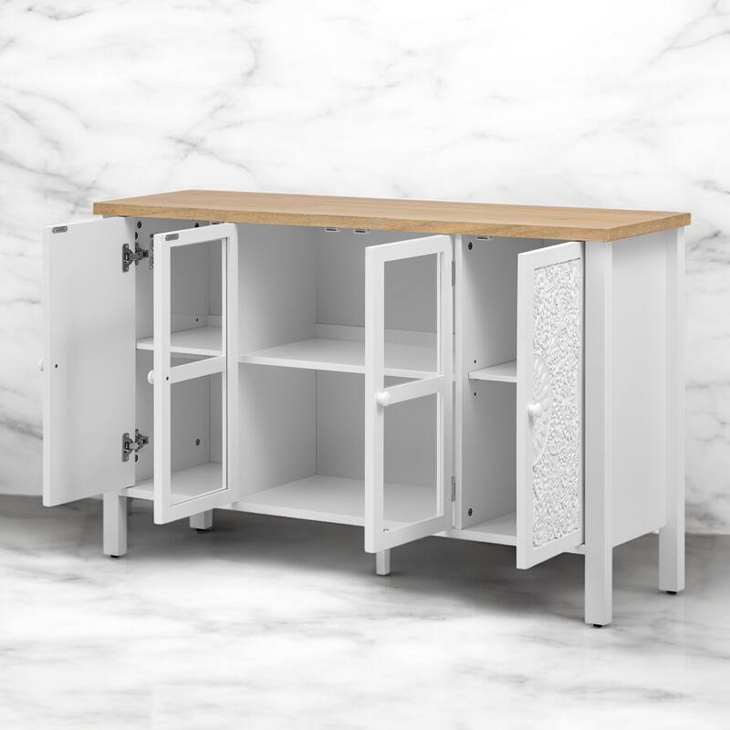 47.2" Retro TV Stand for TVs up to 43 Inches, Media Console with Glass Cabinet Doors, 3 Spacious Cabinets, Adjustable Shelves