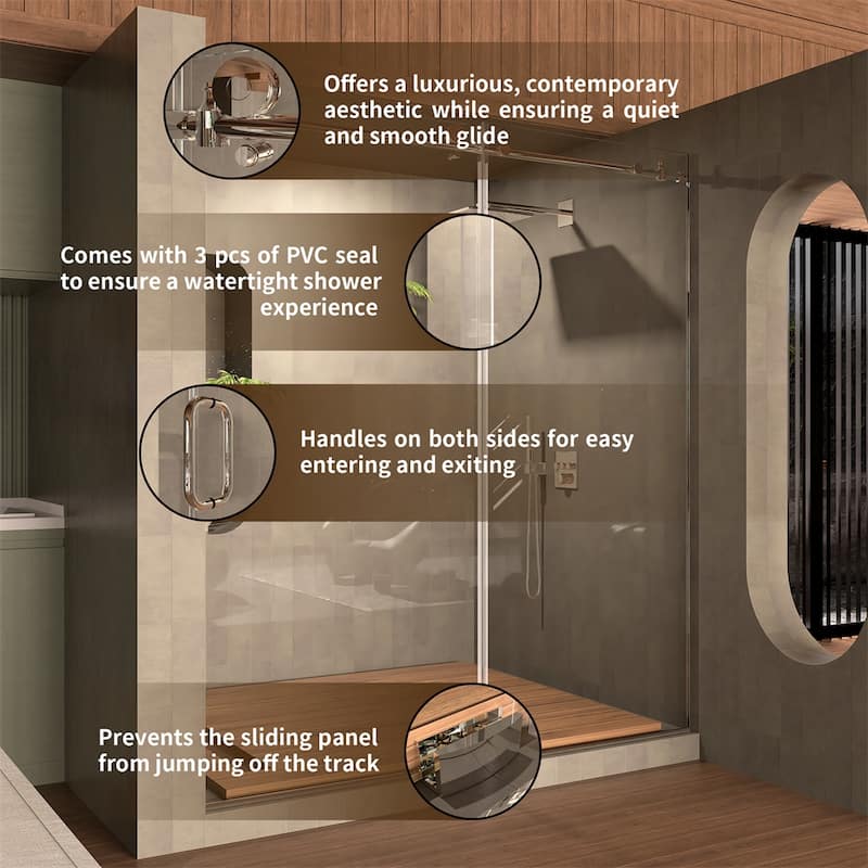 Frameless Sliding Shower Door 58-60 in,Bathroom Sliding Door