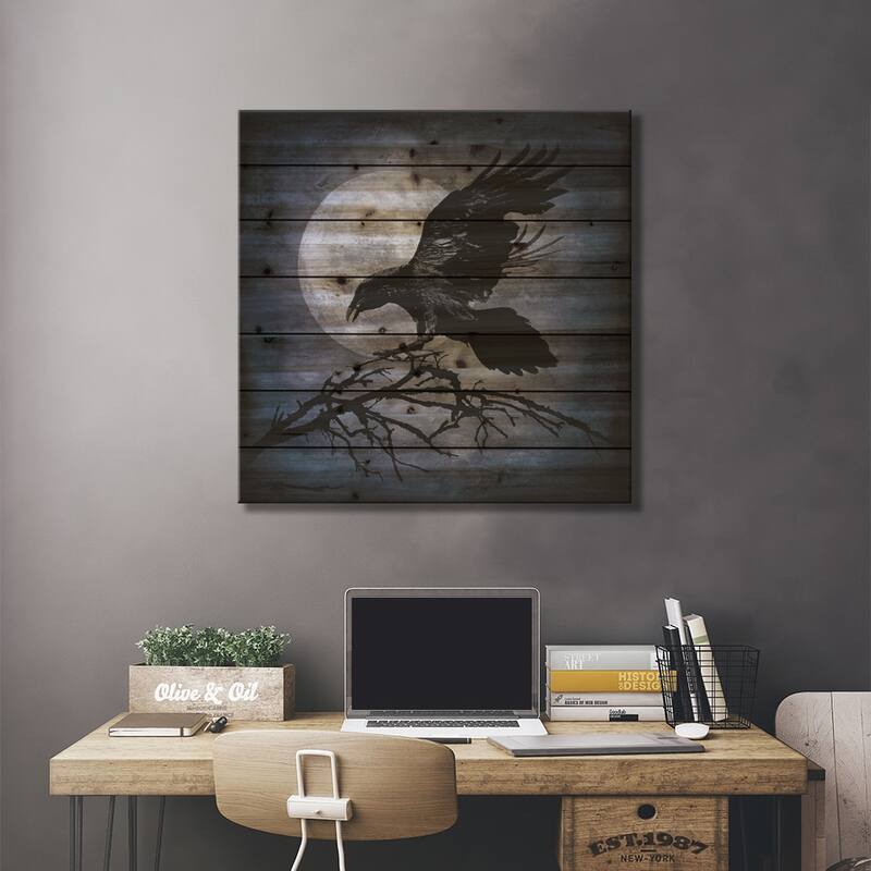 Crow Print On Wood by Martin Wagner - Multi-Color