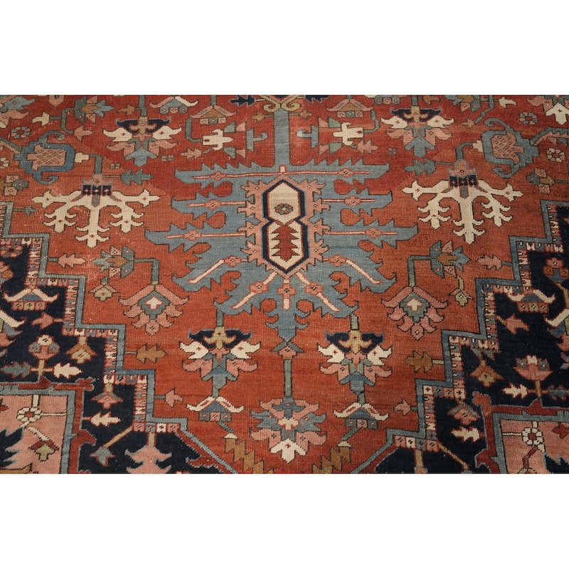 Hand Knotted Oriental 100% Wool Carpet Traditional Medallion Oranges & Rust Heriz (serapi) Area Rug - 15' 5'' X 9' 6''