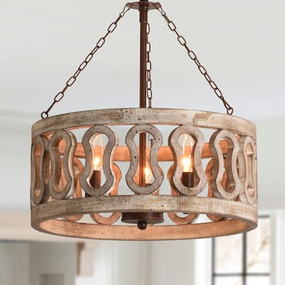 Cusp Barn 3-Light Farmhouse Candle Chandelier Rustic Drum Ceiling Pendant Light for Living Room