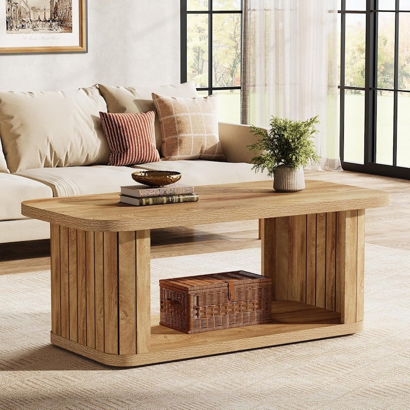 47.24-Inch Farmhouse Wood Coffee Table, 2-Tier Center Cocktail Living Room Table