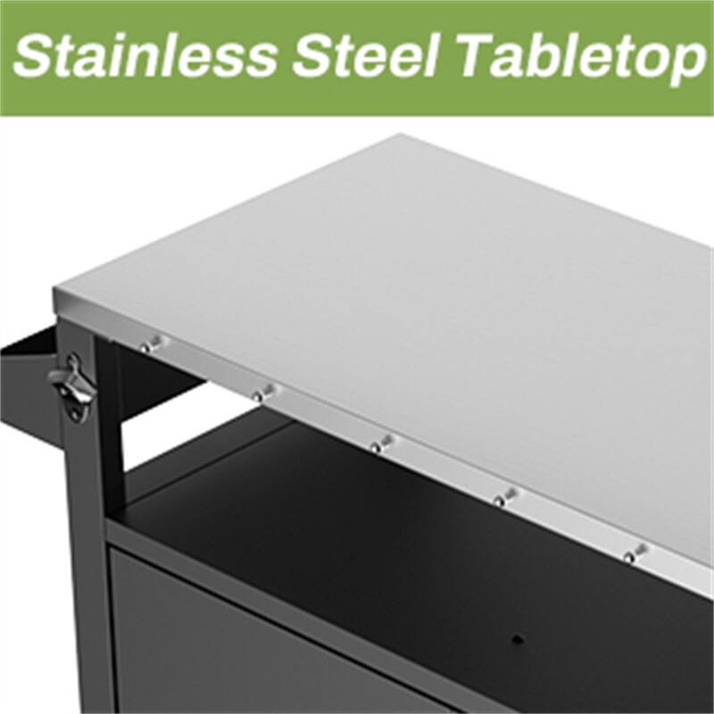 Outdoor Grill Cart with 2-Door Storage & Spice Rack