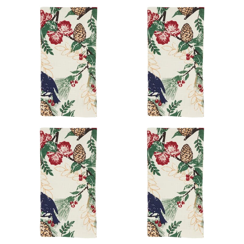Table Napkins With Pinecones and Birds Design (Set of 4)