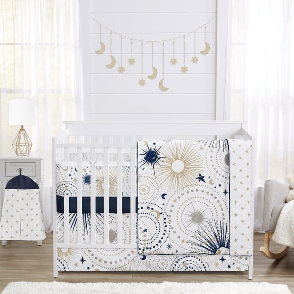 slide 2 of 6, Sweet Jojo Designs 6p Crib Bedding+ BreathableBaby Breathable Mesh Liner Navy Blue Star Moon Boy Girl Gender Neutral