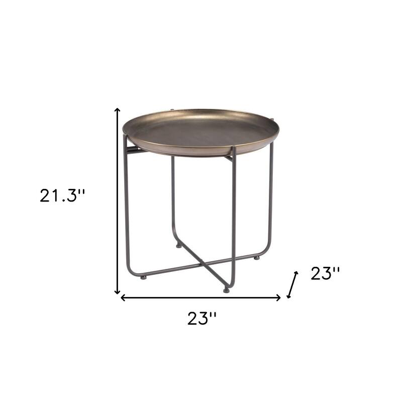 HomeRoots 21" Bronze and Gray Steel Round Cross Legs End Table - 23' X '21.3' X '23