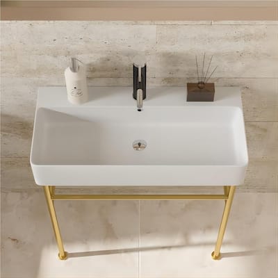 Dornberg 32" Bathroom Ceramic Console Sink White Basin and Legs with Overflow