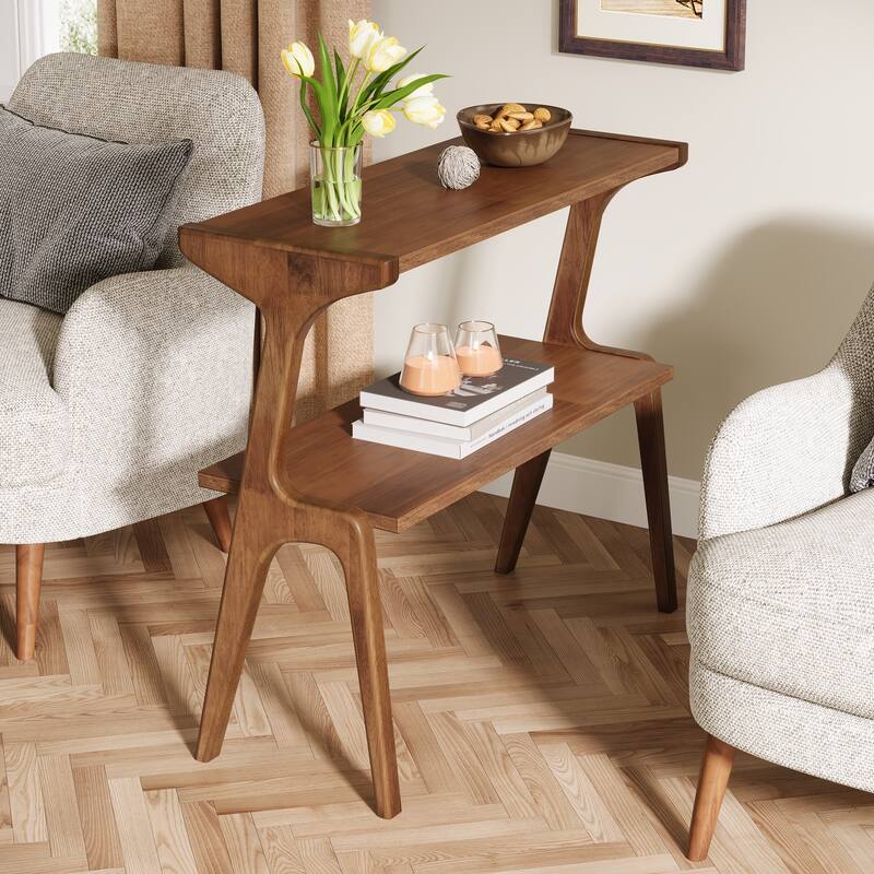 Modern SideTable with Storage Shelf, Sofa End Table with Solid Wood Legs, Bedside Table, Nightstand for Bedroom, Living Room