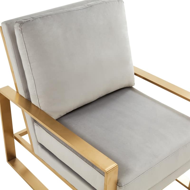 Jefferson Modern Velvet Accent Chair with Brushed Gold Frame, Removable Cushions, and Floor Protectors for Living Room or Office