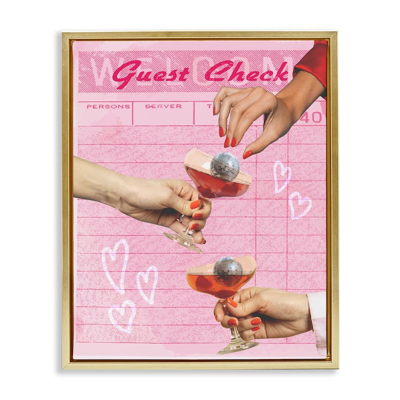 Stupell Cheers over Guest Check Framed Floater Canvas Wall Art Design By Lil' Rue - 25 x 31 - Gold