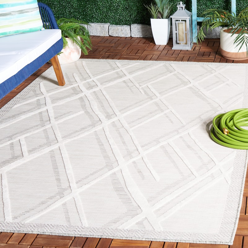 SAFAVIEH Cabana Lesley Trellis Waterproof Patio Backyard Rug - 5'1" x 7'6" - Ivory/Grey