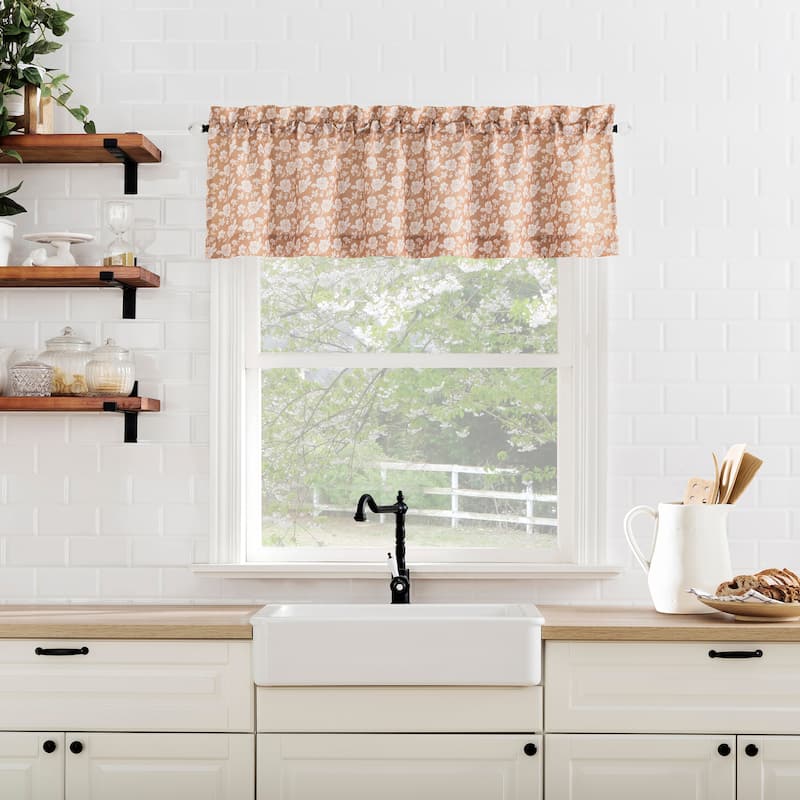 No. 918 Mistral 2-pack Floral Semi-Sheer Rod Pocket 2-Piece Kitchen Curtain Tier Pair