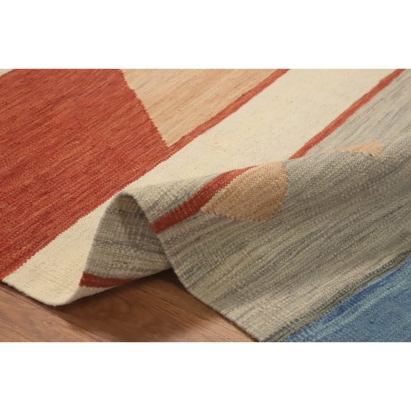 Hand Woven Oriental 100% Wool Carpet Southwestern Tribal Beige & Ivories Kilim Area Rug - 12' 10'' X 10' 0''