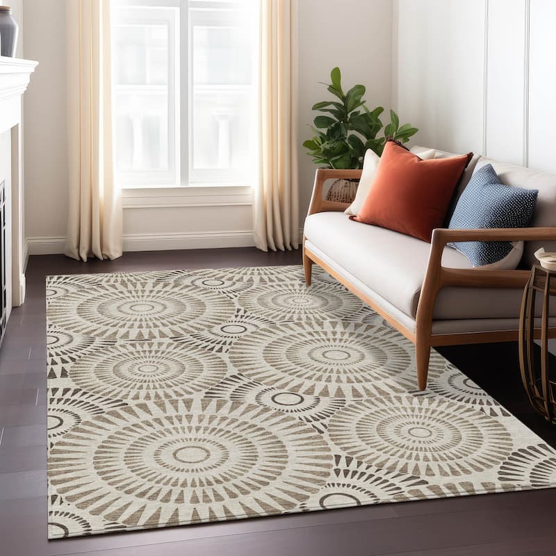 Machine Washable Indoor/ Outdoor Chantille Contemporary Burst Rug