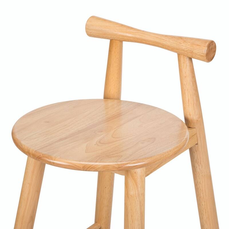 Set of 2 Indoor Rubberwood Barstools, Natural Finish