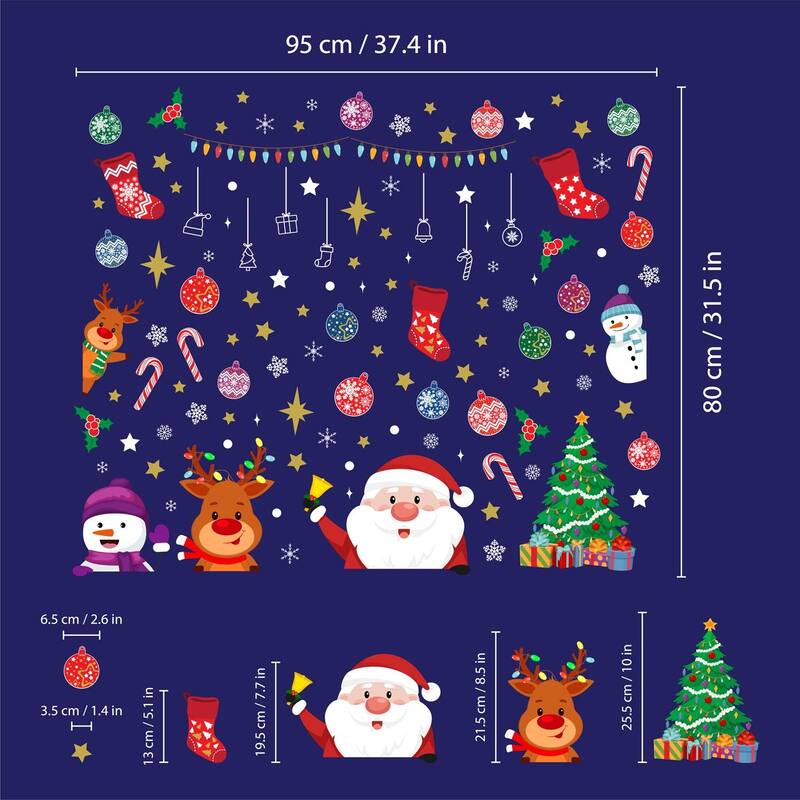 WALPLUS Xmas With Santa And Friends Christmas Window Clings Window Decoration Double Sided Reusable Removable Electrostatics PVC