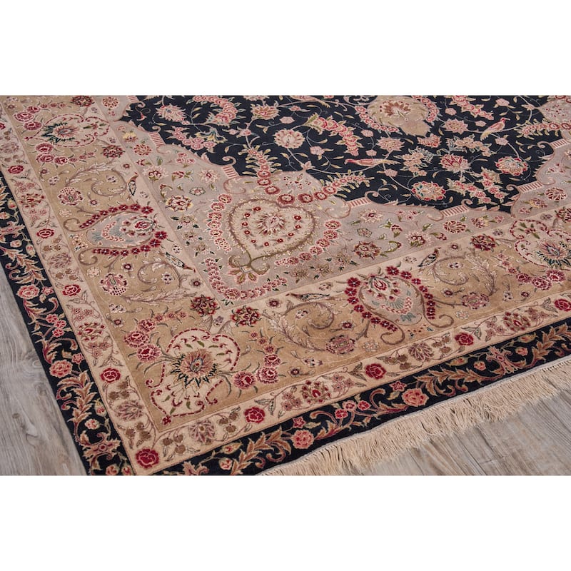EXQUISITE RUGS ONE-OF-A-KIND Super Fine Tabriz Wool and Silk Hand Knotted BLACK Rug - 8'x10'