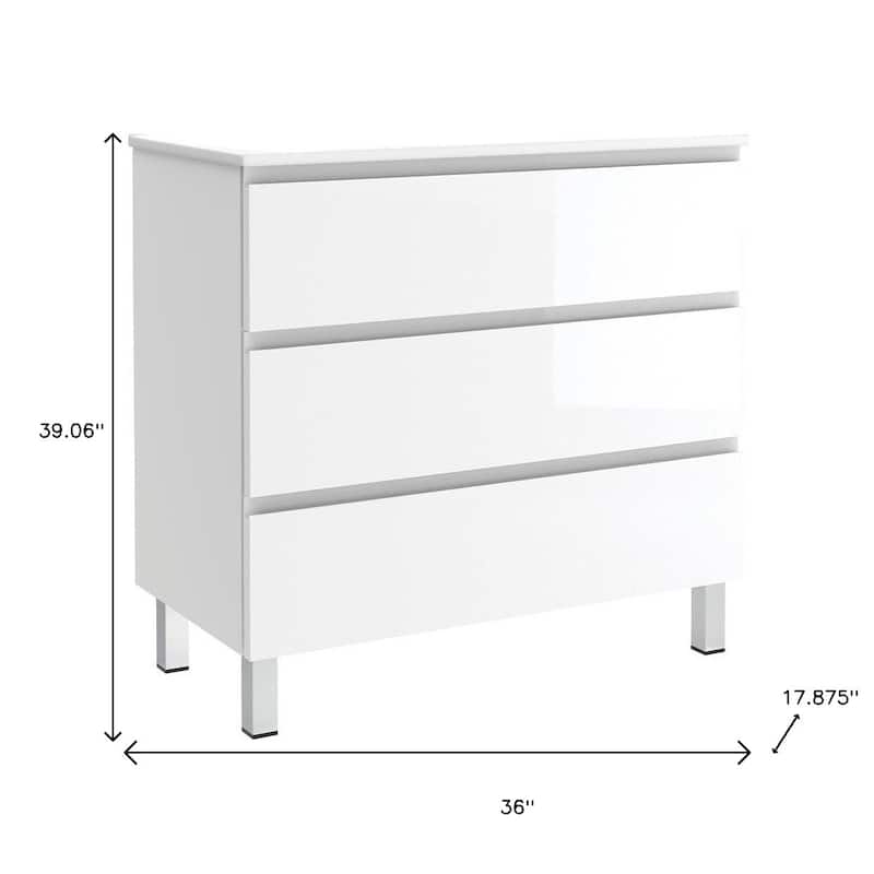 HomeRoots 36" White Wood Freestanding Bathroom Vanity With White Sink And Three Drawers - 36.00 in. x 39.06 in. x 17.88 in.
