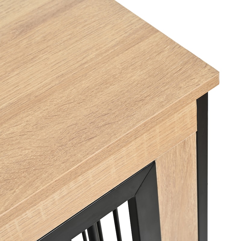 75'' Double Dog Crate Furniture, Extra Large Heavy Duty Dog Crates End Table, Wooden Dog Kennel with Removable Tray & Divider