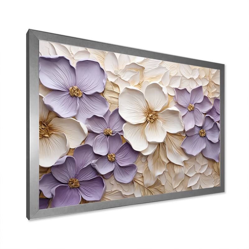 Designart "Purple And White Minimalism Violets " Violets Framed Canvas Art Print