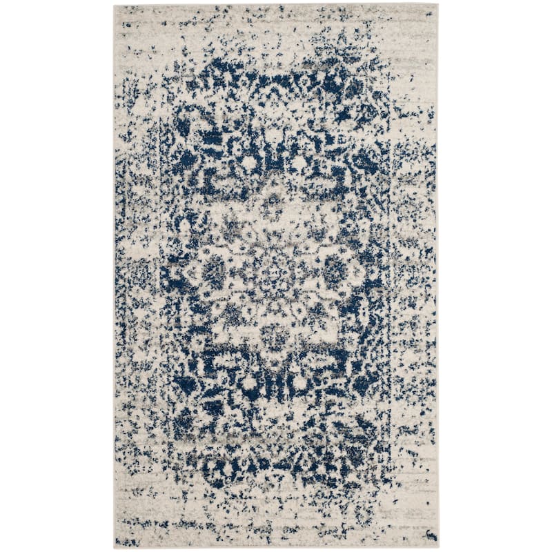 SAFAVIEH Madison Delois Medallion Rustic Farmhouse Distressed Rug - 2'3" x 4' - Cream/Navy