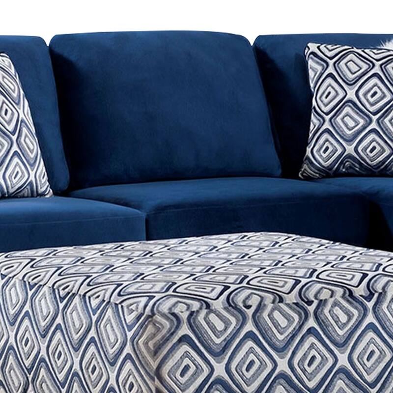 Hyna Sectional L Sofa, Navy Blue Microfiber, 4 Throw Pillows, 124 Inch