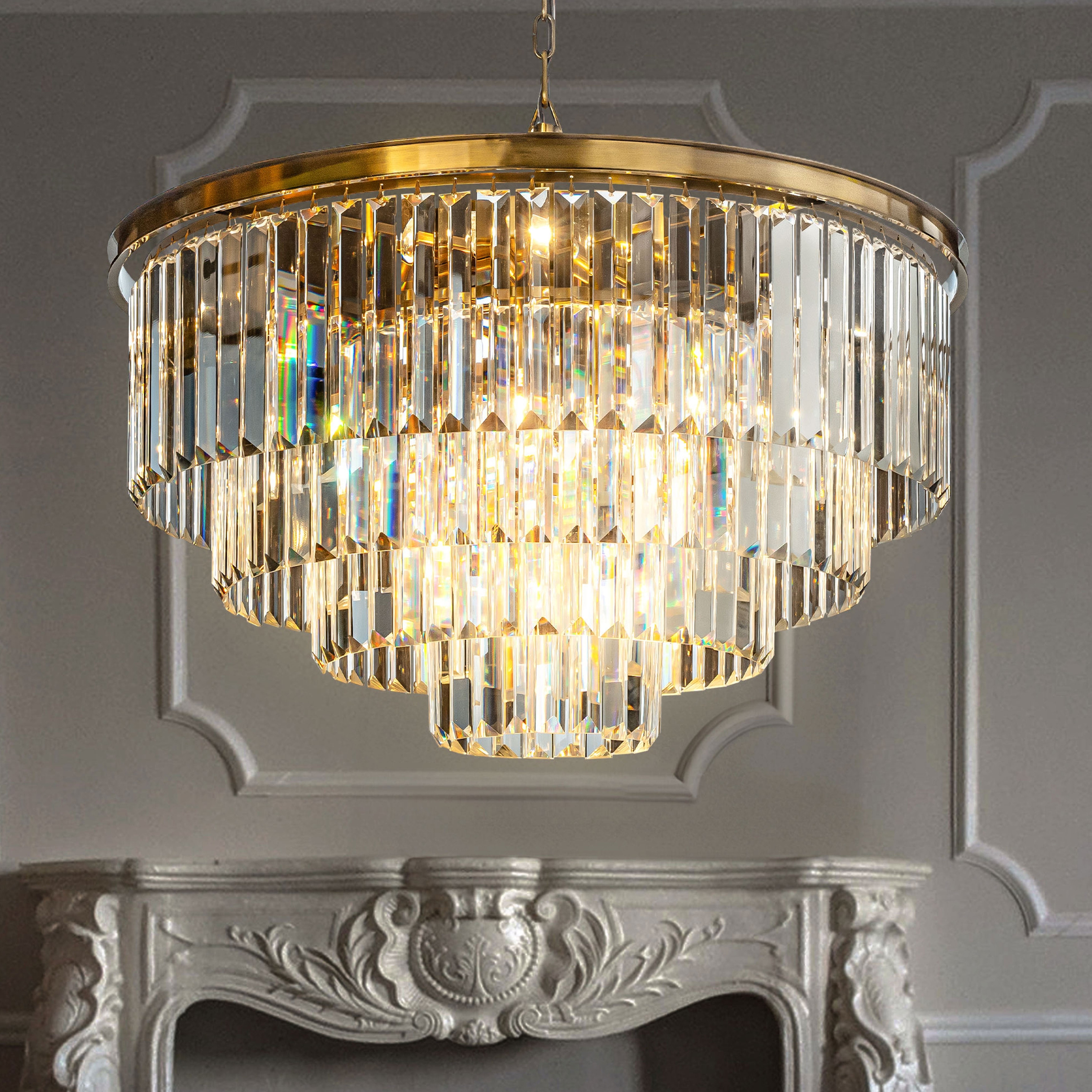 CraftHome 8-Lights Modern 4-Tier Round Fringe Crystal Chandelier
