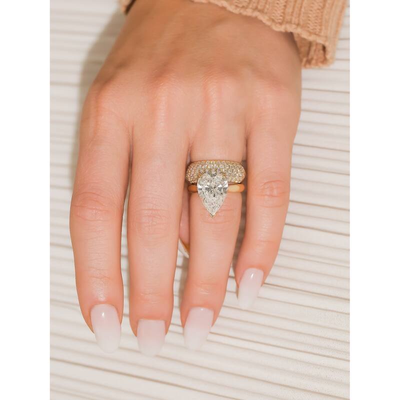Kobelli 5.84 Carat Natural Diamond GIA Certified 14k Yellow Gold Pear Solitaire Cathedral One-of-a-Kind Ritz Engagement Ring